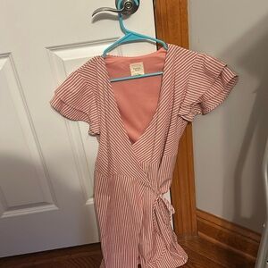 Francesca’s Pink and White Wrap Tie Dress Size M